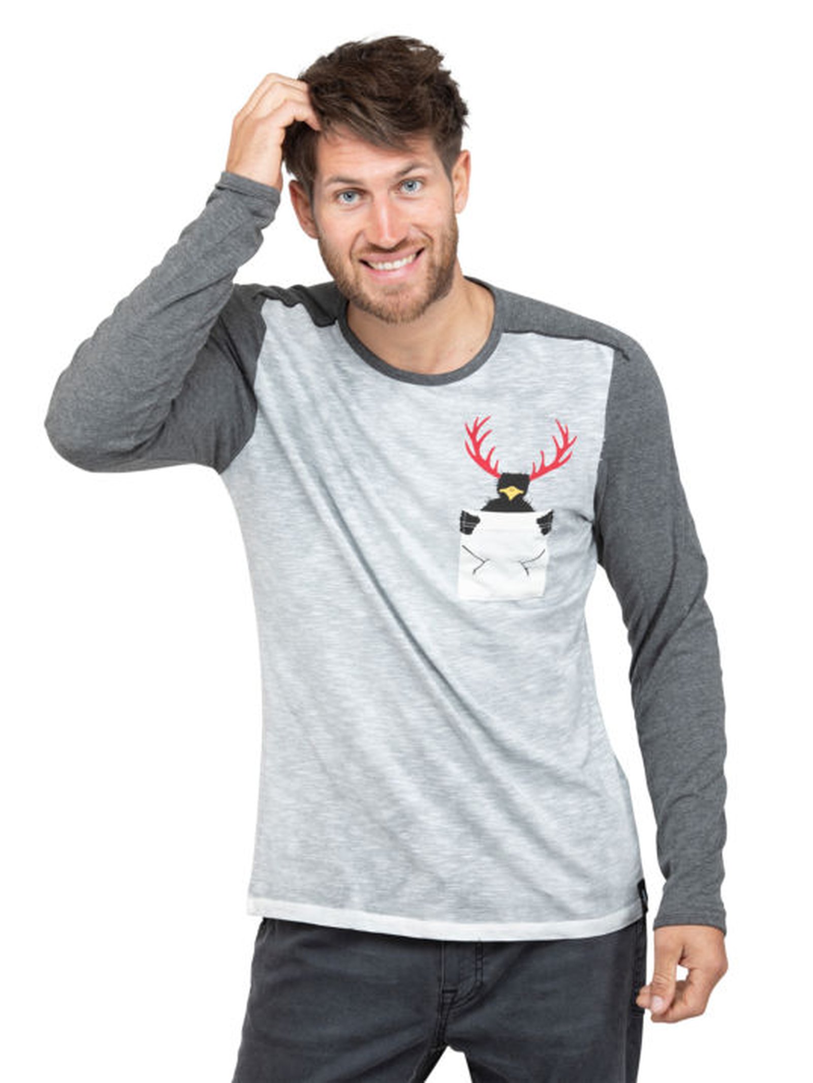 Herren Longsleeve "Alaro Hirschkrah" blue/melange